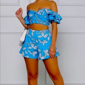 Aloha Babe Two Piece Short Set (Blue & White)
